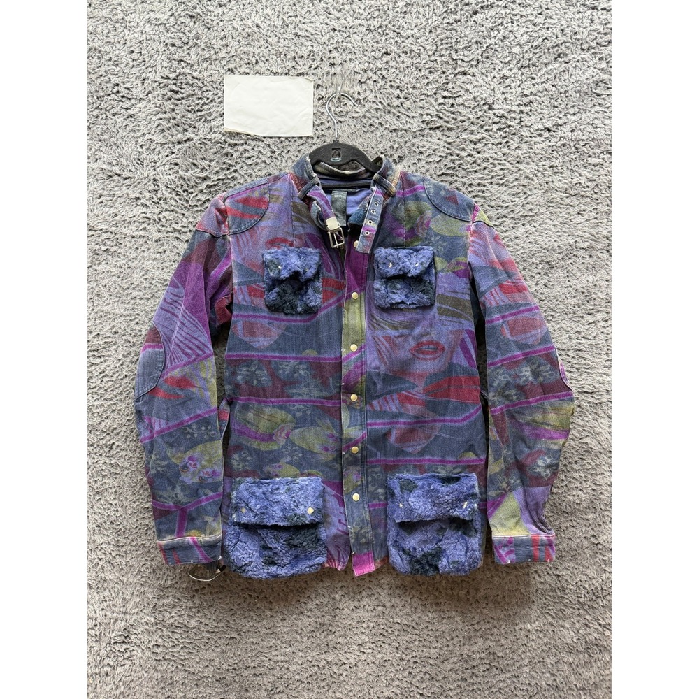 Vintage Y2k Custo Barcelona AOP Belted Corduroy Field Jacket Multicolor Size 8